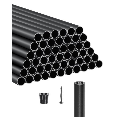 VEVOR Trappebalustre 51-pakning, 36 tommers trappebalustre i aluminium, 3/4 tommers vanntett rundt spindelrekkverk i metall, hult dekkrekkverk med skinnehetter og skruer for trapper, veranda, uteplass, gjerde, svart