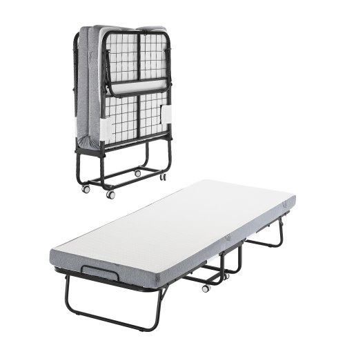 VEVOR sammenleggbar seng, 89 x 193 cm sammenleggbar seng med 10 cm madrass, sammenleggbar seng i twin-størrelse med solid metallramme og memory foam-madrass, bærbar sammenleggbar seng i twin-størrelse med madrass, for voksne, gjester