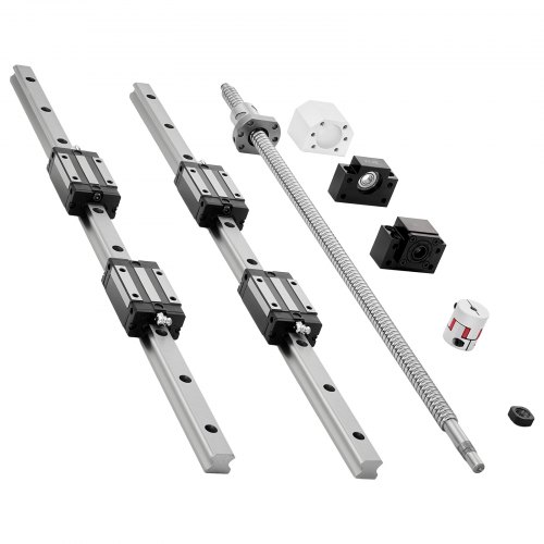 VEVOR lineærskinneføringssett, HGR20, 2 stk. 600 mm (23,62 tommer) lineære skinner og 1 stk. kuleskrue, 4 stk. glideblokker, med BF12/BK12 endestøtte, kobling og mutterhus, for DIY CNC-rutere og dreiebenker