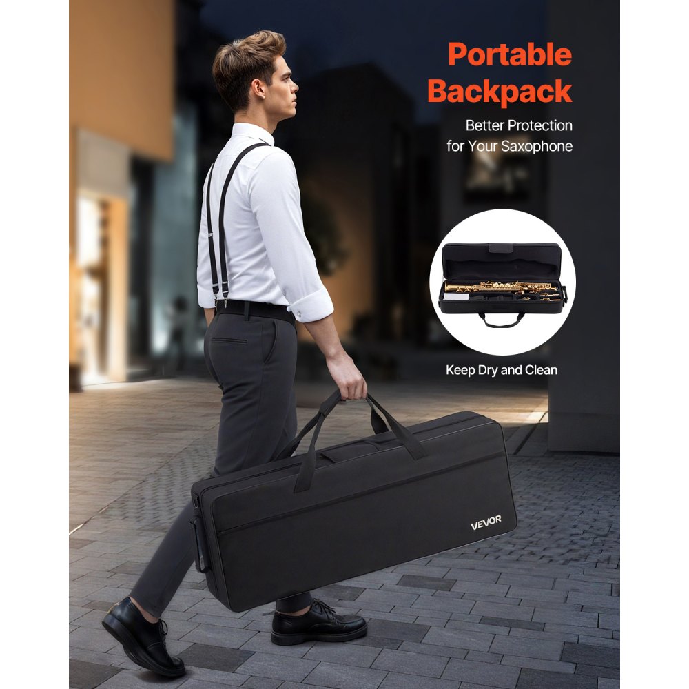 VEVOR rett sopransaksofon, B-flat, messingsaksofon nybegynnersett med bæreveske, munnstykke, rengjøringsklutstang, hansker, nakkestropp, 23 tangenter sopransaksofonsett, for nybegynnere, gull