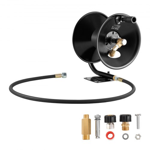 VEVOR Høytrykksspylerslangetrommel, 15,2 m x 9,5 mm kraftig stålbrakettmontert trykkslangetrommel, vegg-/gulv-/lastebilmontering, maks. 4000 PSI, manuell krafthåndsveiv for vann, med grephåndtak
