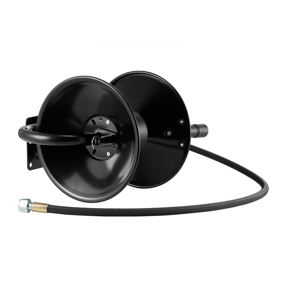VEVOR Pressure Washer Hose Reel, 15.2 m x 9.5 mm Heavy-Duty Steel Bracket-Mounted Pressure Hose Reel, Wall/Floor/Truck Mount, 4000PSI Max, Manual Power Hand Crank for Water, with Grip Handle
