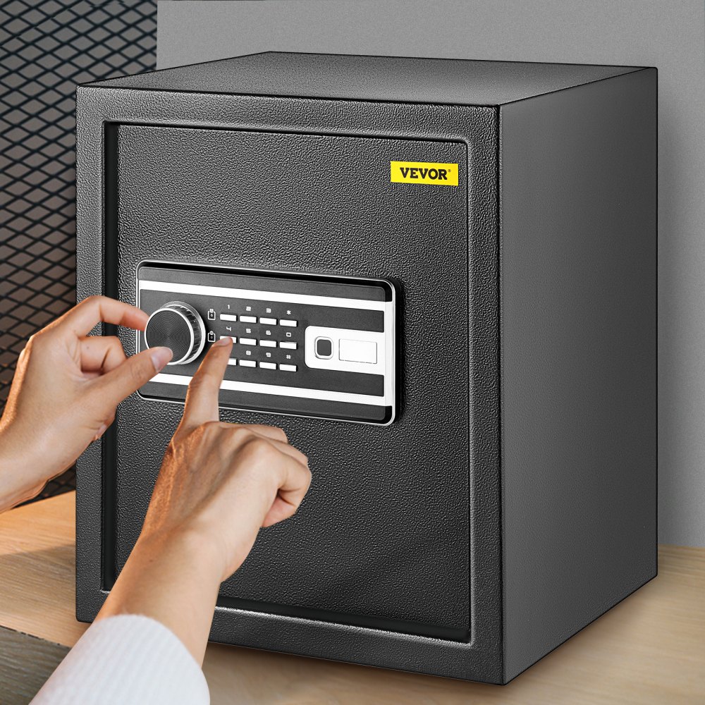 VEVOR Safe Box, 0.048 m³ Money Safe with Fingerprint Lock and Digital Keypad, Home Safes with A Removable Shelf, Wall-Mounted Security Safe for Cash, Watch, Passport, Document, Black