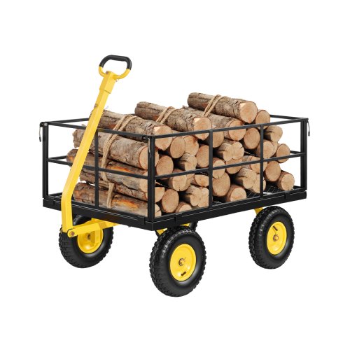 VEVOR hagevogn i stål, 635 kg kraftig trekkbar hagevogn, 2-i-1 utendørs hagevogn i metall med 330 mm terrengdekk, avtakbare netting sider og 180° roterende håndtak