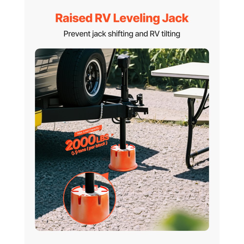 VEVOR Jekkblokker for tilhengere, 20 cm høye, 900 kg kapasitet, 8 deler kraftig nivåutjekkersett for campingvogner - 6 nivåutjekker for campingvogner og 2 puter, campingvogntilbehør for campingvogner, femte hjuls bobiler med klimaanlegg