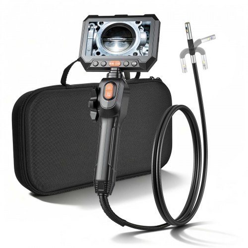 VEVOR Artikulerende endoskop med to linser, toveis artikulert endoskopkamera med lys, 5" HD IPS delt skjerm, 8x zoom, 8 + 1 LED-lys, IP67 vanntett slangekamera for bilindustrien, rørleggerarbeid (1,5 m kabel)