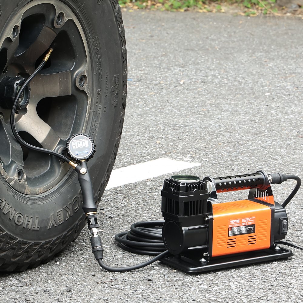 VEVOR 12V kraftig luftkompressor - med digitalt trykkmåler dekkpumpesett, 7,06 CFM bærbar dekkpumpe, 150PSI offroad luftpumpe med adaptere for lastebiler, biler, SUV-er, 4x4-kjøretøy, bobiler