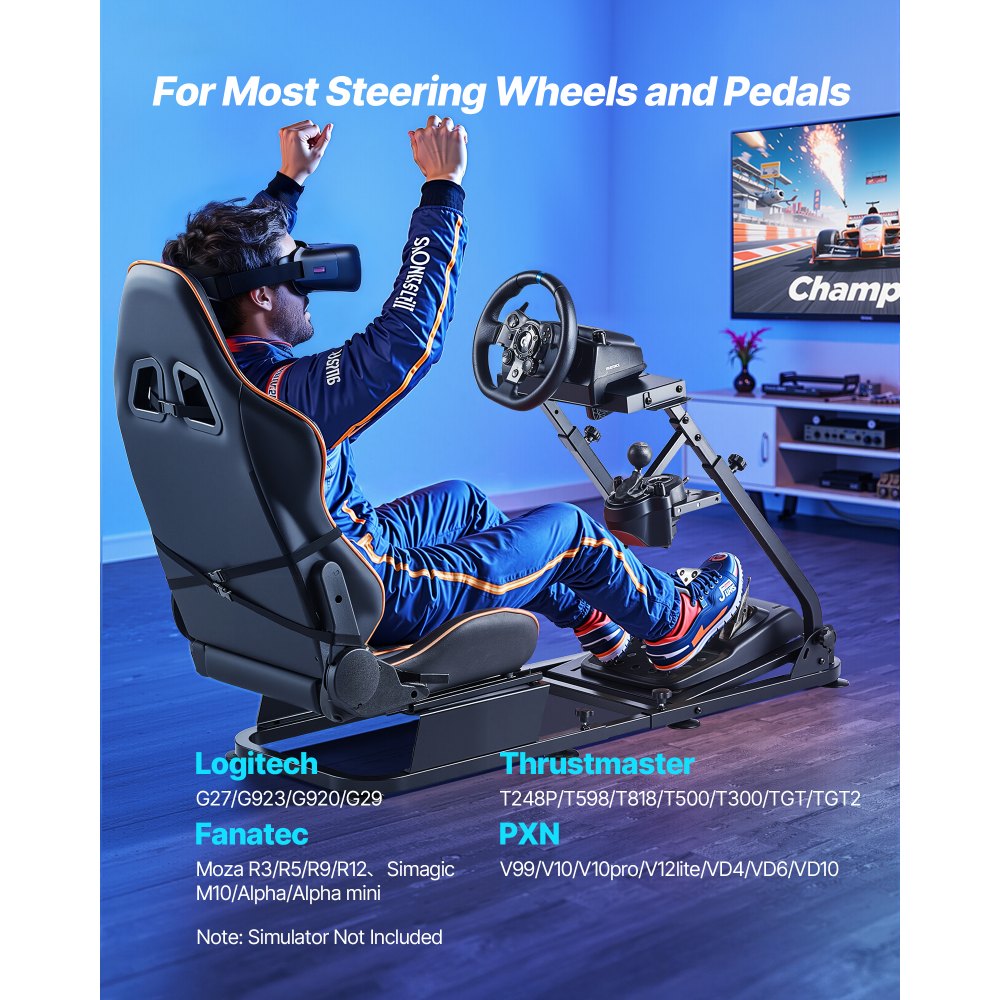 VEVOR racingrattstativ, kraftig simulatorcockpitrattstativ med dobbel skinne og dobbel arm, passer til Logitech G25, G27, G29, G920, G923, Thrustmaster T300RS, TX F458, T500RS, T3PA-PRO (F1/GT) og CSR-pedaler