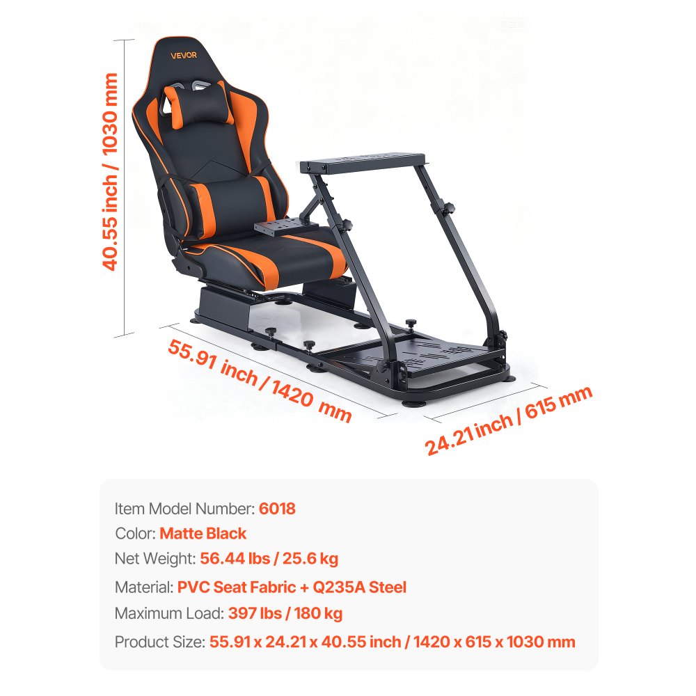 VEVOR racingrattstativ, kraftig simulatorcockpitrattstativ med dobbel skinne og dobbel arm, passer til Logitech G25, G27, G29, G920, G923, Thrustmaster T300RS, TX F458, T500RS, T3PA-PRO (F1/GT) og CSR-pedaler