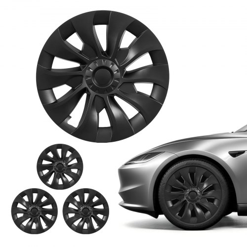 VEVOR Navkapsler Hjulkapsler for 2017-2023 Tesla Model 3, 18 tommers sett med 4 felgdeksel Navkapsler OEM-stil erstatning, R18 størrelse Klikk-på bilnavkapsler, Premium 10-eikers ABS dekkfelgkapsler, Matt svart