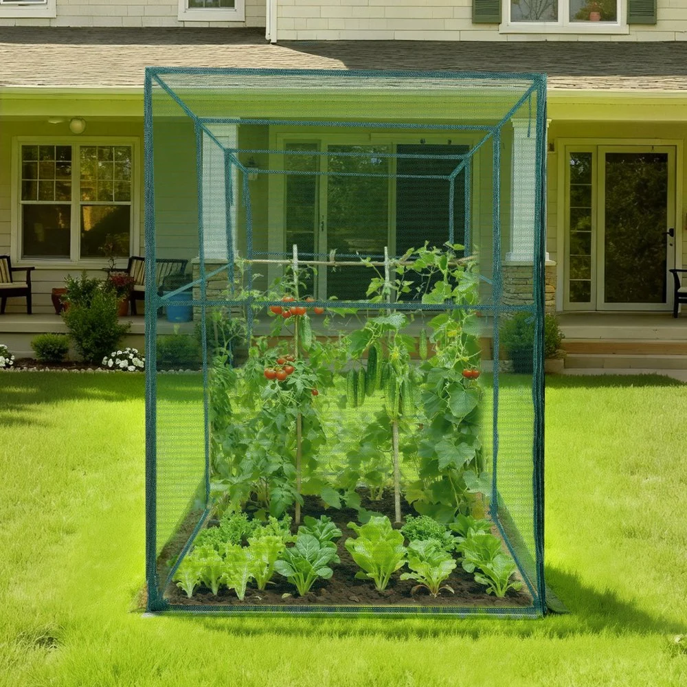 VEVOR plantebur, 3,56 x 1,2 x 1,94 m plantebeskyttelsestelt med glidelåsdør, vindbestandig høyt plantebur, enkel å installere, utendørs hevet bedtrekk, tomatplantenetting for hage, terrasse og plen