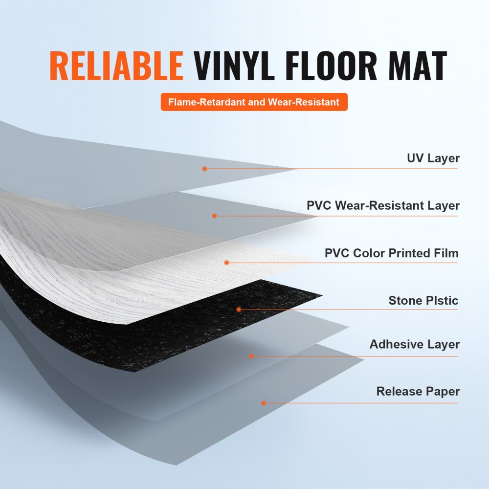 VEVOR Selvklebende Vinyl Gulvfliser 36 x 6 tommer, 36 fliser 2,5 mm tykke Peel & Stick, Lysegrå Trestruktur Gjør-det-selv Gulv for Kjøkken, Spisestue, Soverom og Bad, Enkel for Hjemmedekorasjon