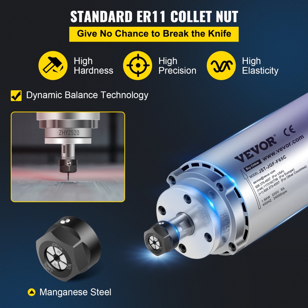 VEVOR Silnik wrzeciona CNC chłodzony powietrzem 1,5 kW, silnik wrzeciona chłodzony powietrzem 220–250 V Silnik chłodzony powietrzem do uchwytu zaciskowego CNC 8000–24000 obr./min Silnik wrzeciona chłodzony powietrzem