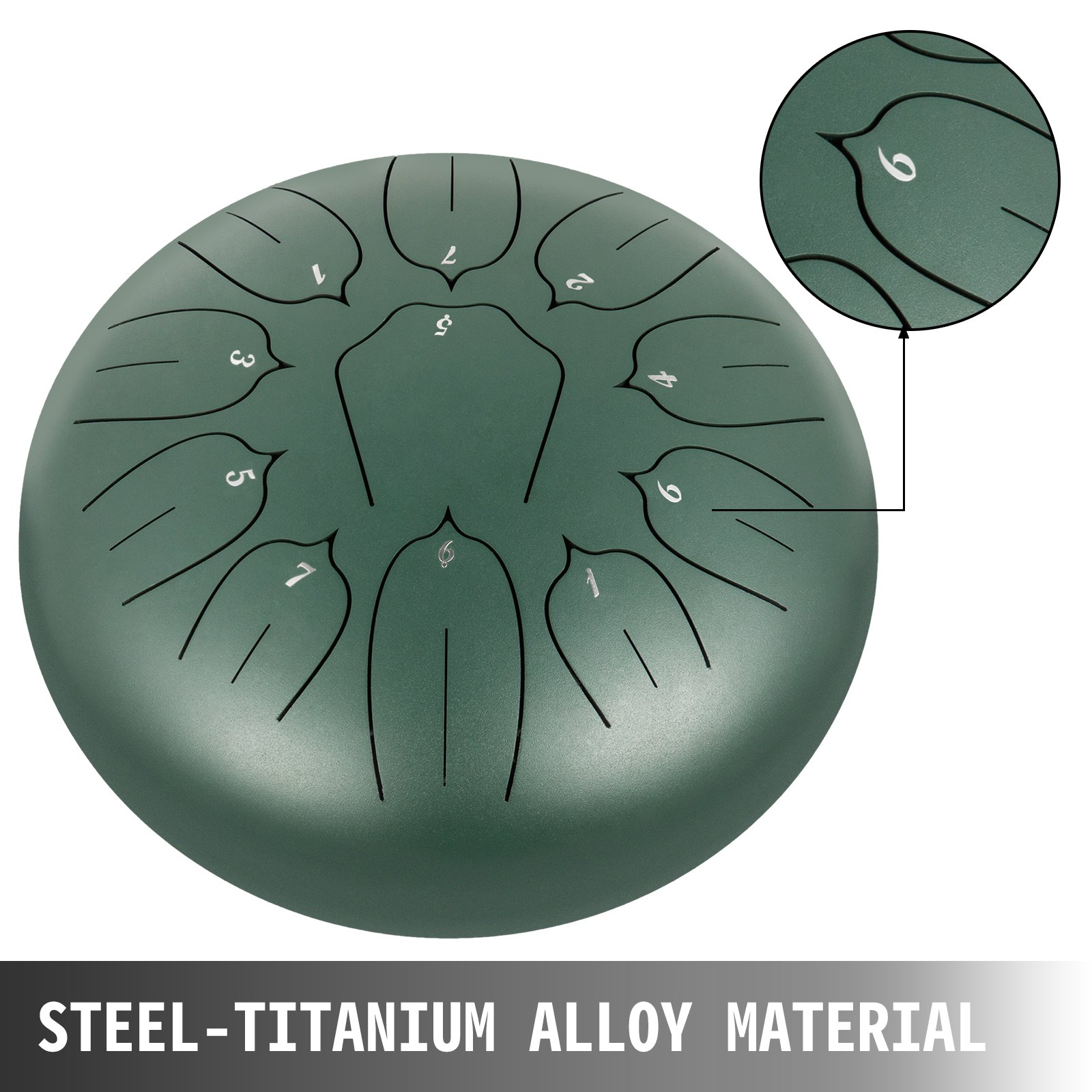 VEVOR Stalowy bęben ręczny Steel Tongue Drum Handpan 10'' 11 Notes Steel Pan Lotus Blossoms Mineral Green