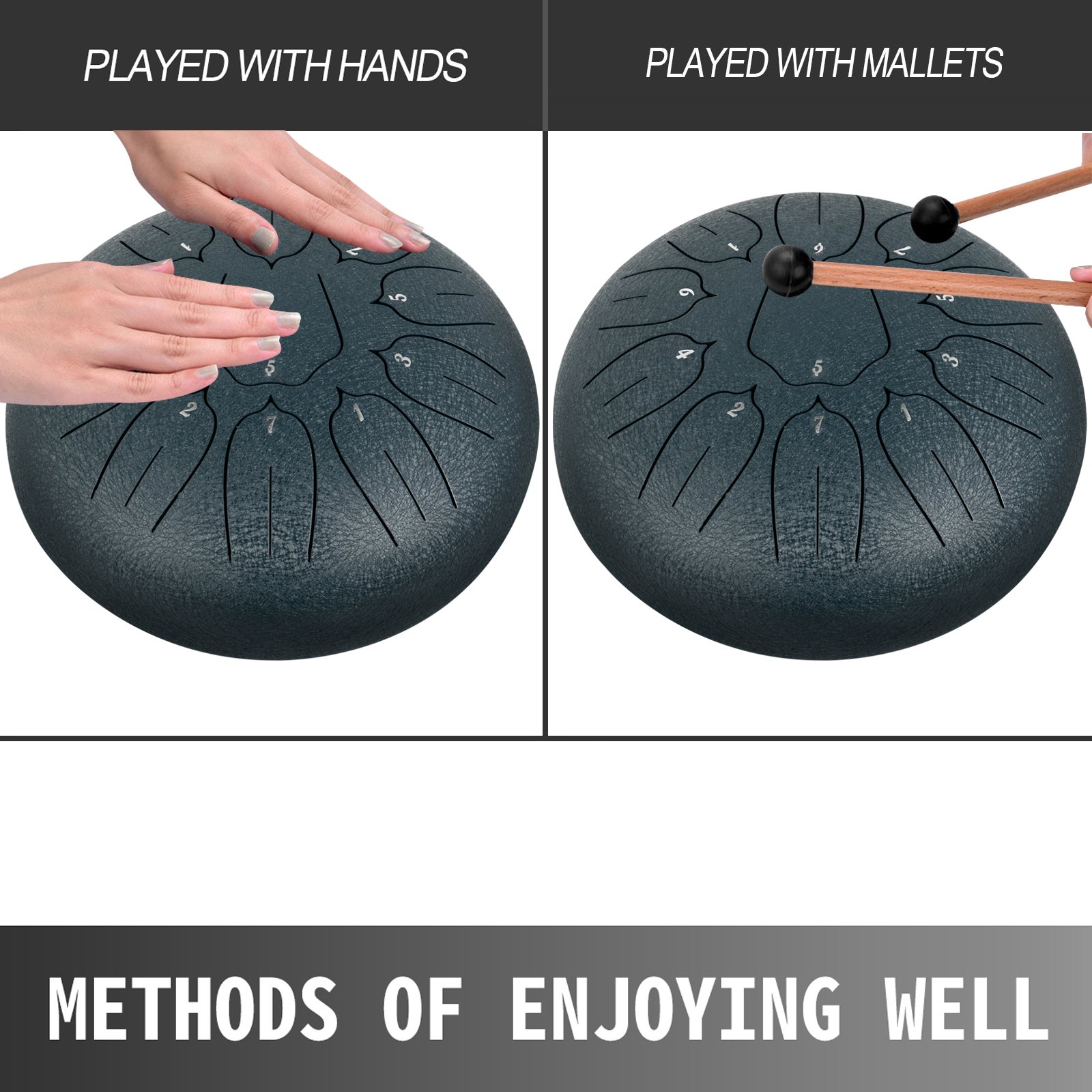 VEVOR Stalowy bęben ręczny 10'' 11 tonów Steel Tongue Drum Handpan Steel Pan Lotus Blossoms Granatowy