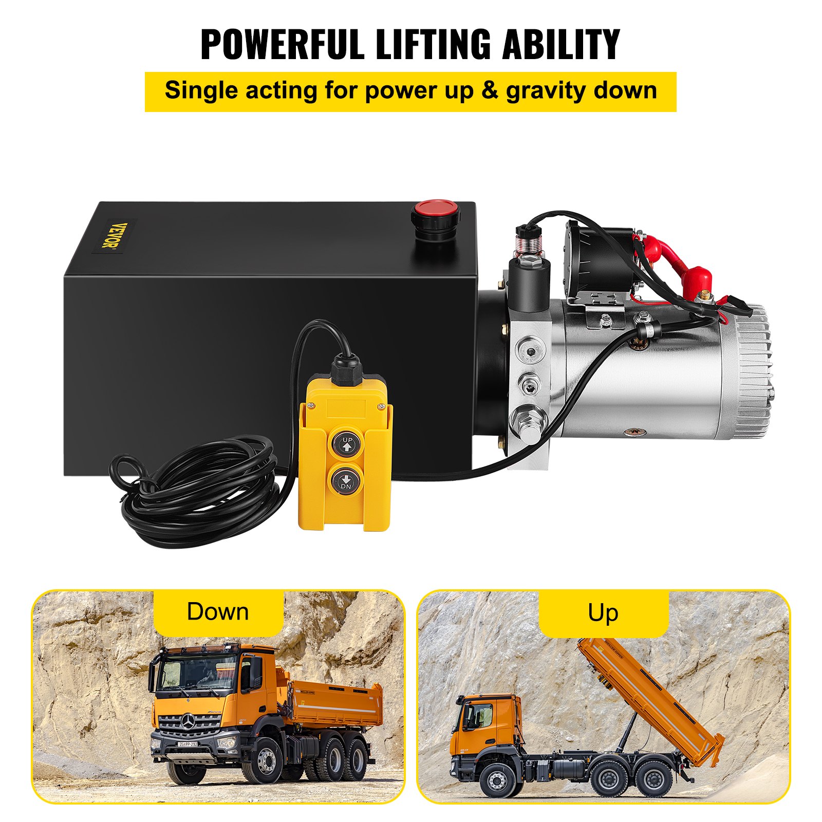 VEVOR 10L hydraulic pump, rated speed 2850 rpm, max hydraulic power unit, single-acting, 3200 PSI tipper pump, hydraulic pump for trailers with 10L metal tank, 4.5m cable remote control