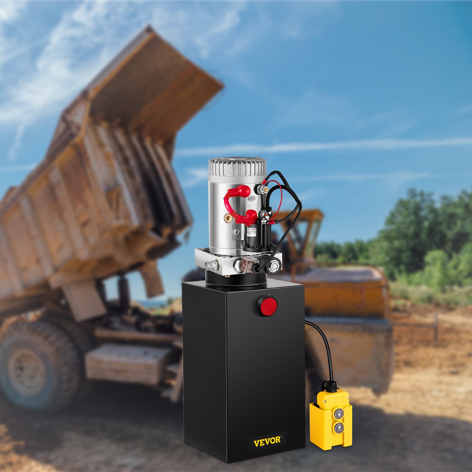 VEVOR 10L hydraulic pump, rated speed 2850 rpm, max hydraulic power unit, single-acting, 3200 PSI tipper pump, hydraulic pump for trailers with 10L metal tank, 4.5m cable remote control