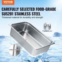 VEVOR 6 x patelnie hotelowe pojemnik gastronomiczny ze stali nierdzewnej 530x327x150mm 20,2L