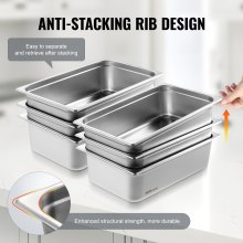 VEVOR 6 x patelnie hotelowe pojemnik gastronomiczny ze stali nierdzewnej 530x327x150mm 20,2L