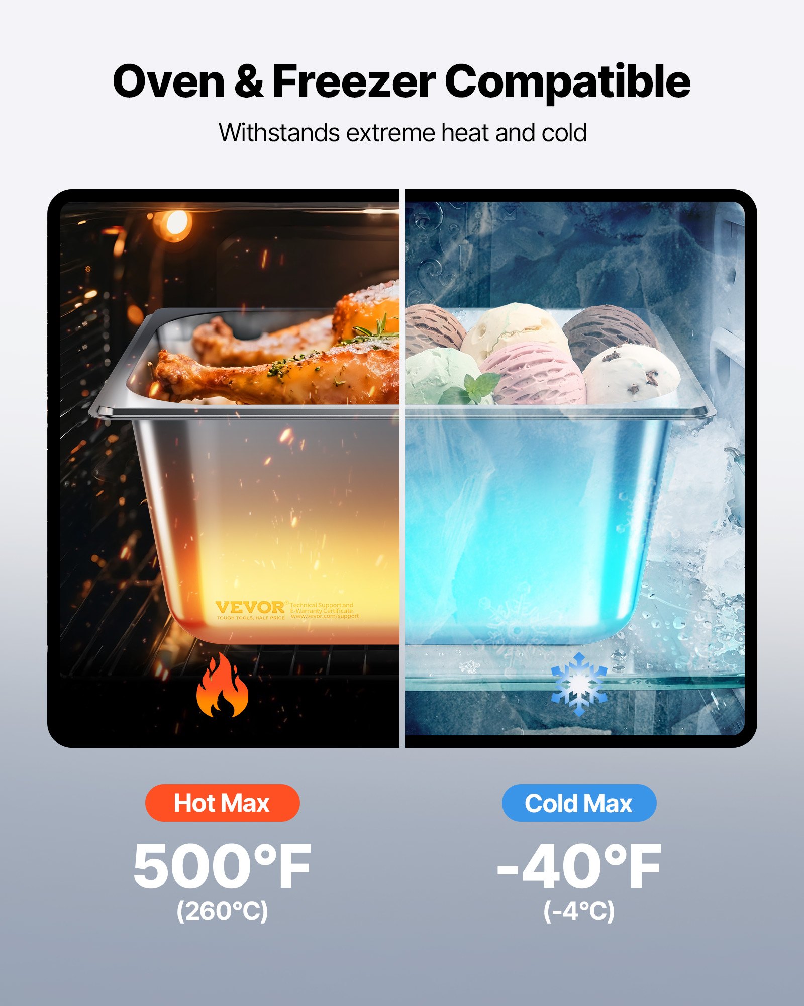 VEVOR Stainless Steam Hotel Pans with Lids, 1/2 Size x 148mm Deep, 9 L Table Steam Pans, Anti Jam Restaurant Supplies Reusable Catering Storage for Home, Party, Restaurant, Hotel, Buffet, 2 Pack