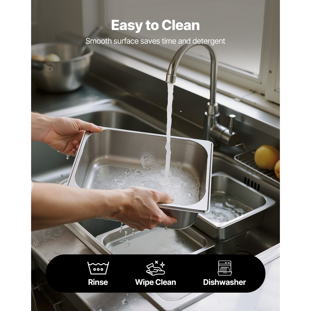 VEVOR Pojemnik Gastronorm Hotel Pan (rozmiar 1/2) 6 szt. 6 l, wielokrotnego użytku pojemniki (głębokość 98 mm), stal nierdzewna do przechowywania żywności cateringowej, tacka do panierowania, pojemnik na żywność na przyjęcia, bufet restauracyjny