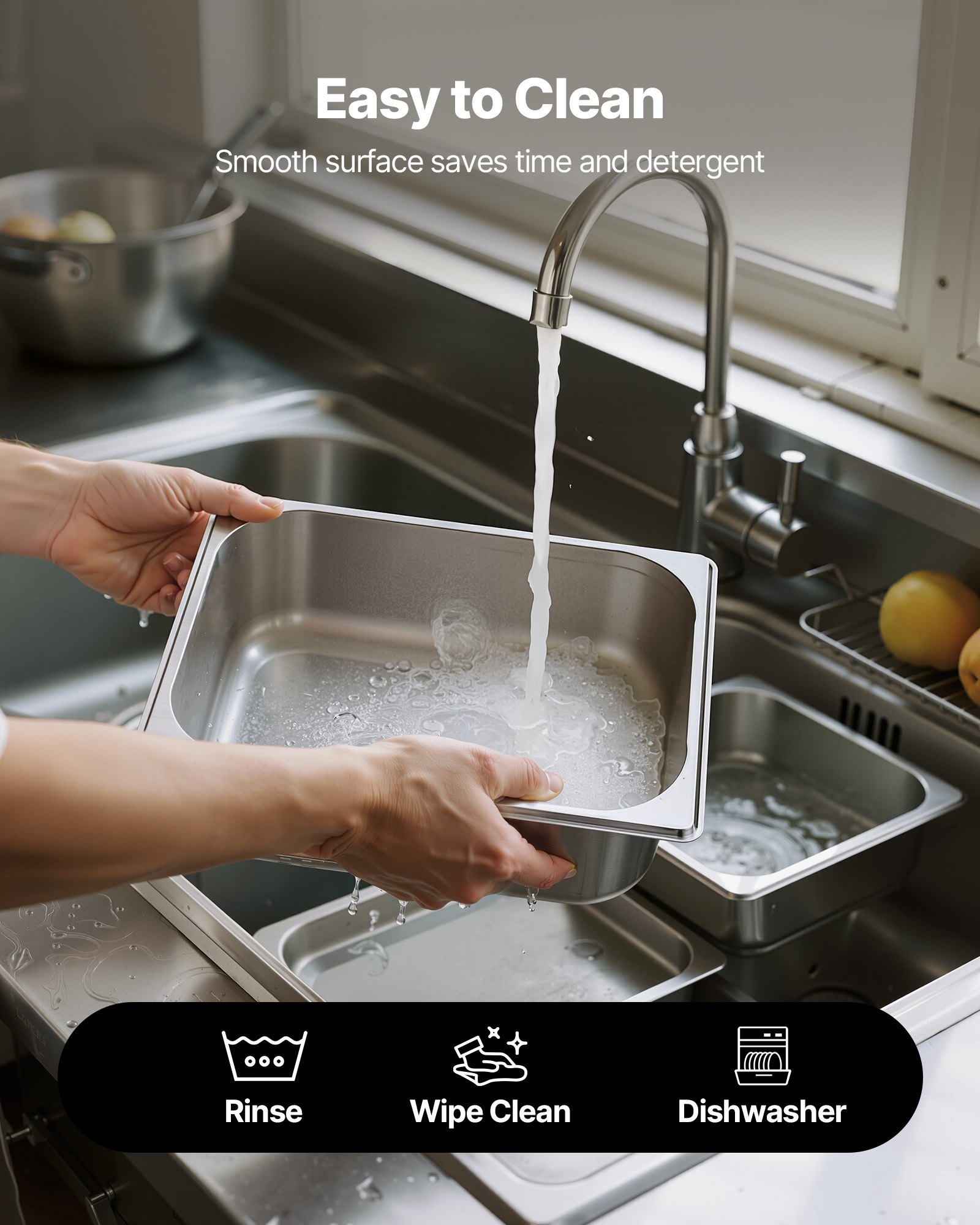 VEVOR Pojemnik Gastronorm Hotel Pan (rozmiar 1/2) 6 szt. 6 l, wielokrotnego użytku pojemniki (głębokość 98 mm), stal nierdzewna do przechowywania żywności cateringowej, tacka do panierowania, pojemnik na żywność na przyjęcia, bufet restauracyjny