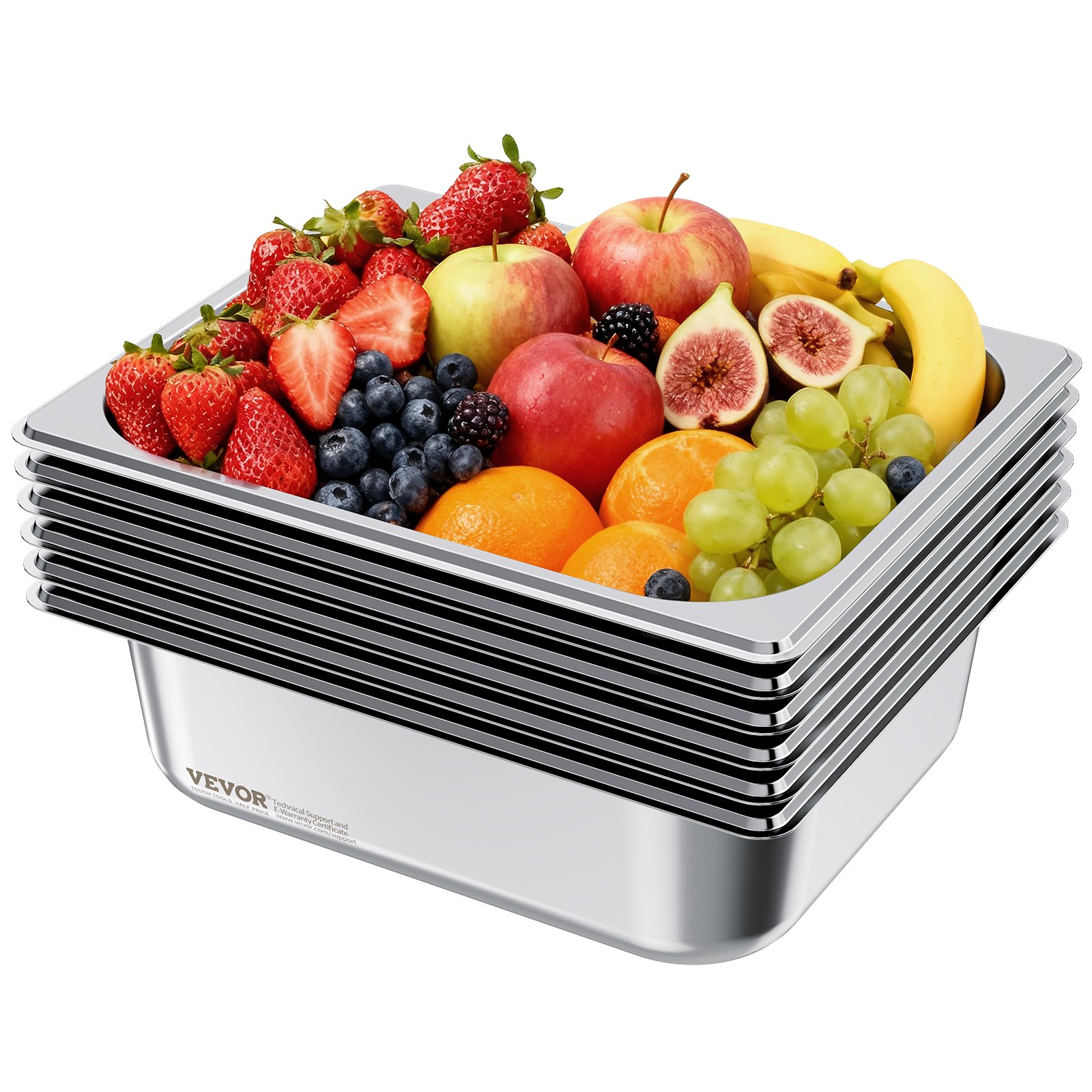 VEVOR Pojemnik Gastronorm Hotel Pan (rozmiar 1/2) 6 szt. 6 l, wielokrotnego użytku pojemniki (głębokość 98 mm), stal nierdzewna do przechowywania żywności cateringowej, tacka do panierowania, pojemnik na żywność na przyjęcia, bufet restauracyjny