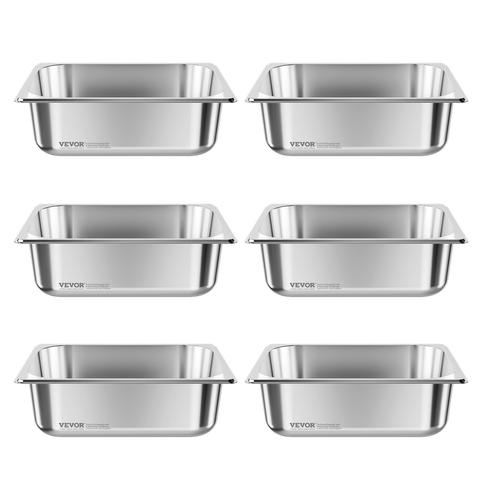 VEVOR Pojemnik Gastronorm Hotel Pan (rozmiar 1/2) 6 szt. 6 l, wielokrotnego użytku pojemniki (głębokość 98 mm), stal nierdzewna do przechowywania żywności cateringowej, tacka do panierowania, pojemnik na żywność na przyjęcia, bufet restauracyjny