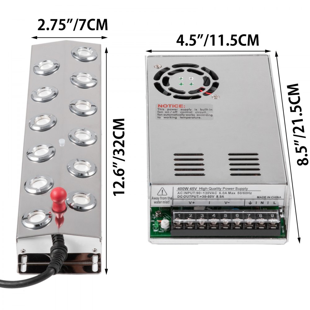 VEVOR 12 głowic Mistmaker Ultradźwiękowy nawilżacz pary wodnej Hydroponika Fogger