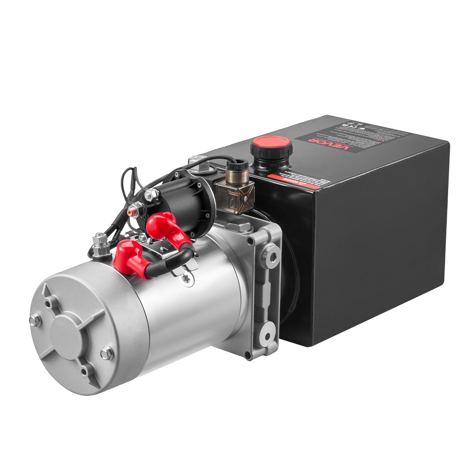 Agregat hydrauliczny VEVOR 6 Qt, pompa jednostronnego działania do przyczep wywrotek, maksymalne ciśnienie otwarcia 22 MPa i wydajność 3,4 l/min, pompa hydrauliczna 12 V DC ze zbiornikiem metalowym do przyczep wywrotek, kolor czarny