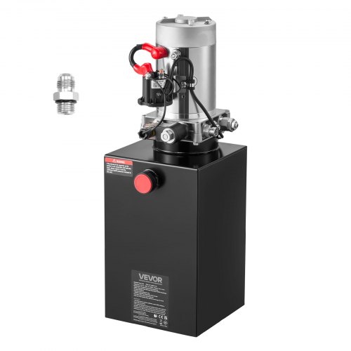 Agregat hydrauliczny VEVOR 10 Qt, pompa jednostronnego działania do przyczep wywrotek, maksymalne ciśnienie otwarcia 22 MPa i wydajność 3,4 l/min, pompa hydrauliczna 12 V DC ze zbiornikiem metalowym do przyczep wywrotek, kolor czarny