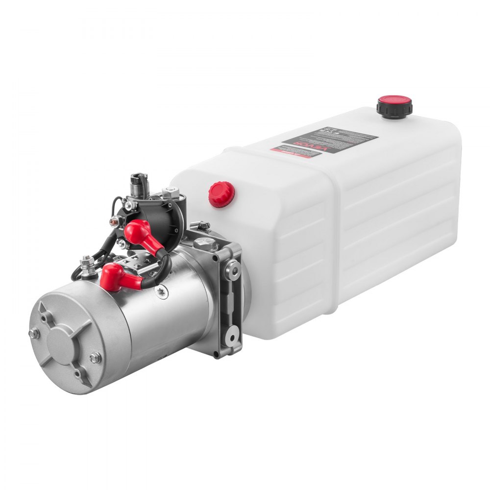Agregat hydrauliczny VEVOR 8 Qt, pompa jednostronnego działania do przyczep wywrotek, maksymalne ciśnienie otwarcia 22 MPa i przepływ 3,4 l/min, pompa hydrauliczna 12 V DC ze zbiornikiem metalowym do przyczep wywrotek, biała