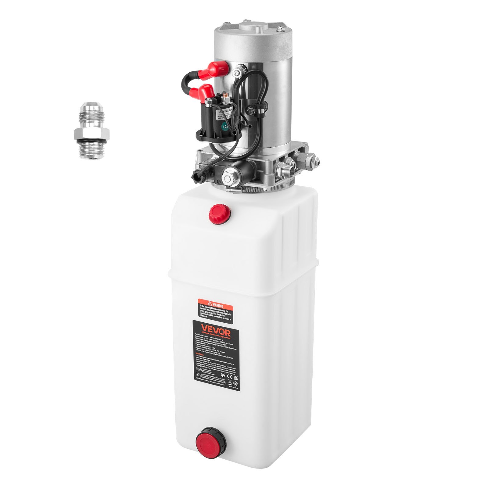 Agregat hydrauliczny VEVOR 8 Qt, pompa jednostronnego działania do przyczep wywrotek, maksymalne ciśnienie otwarcia 22 MPa i przepływ 3,4 l/min, pompa hydrauliczna 12 V DC ze zbiornikiem metalowym do przyczep wywrotek, biała