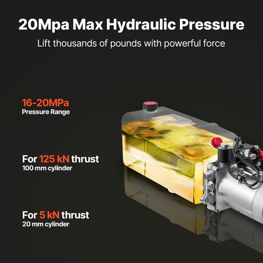 Agregat hydrauliczny VEVOR 6 Qt, pompa dwustronnego działania do przyczep wywrotek, maksymalne ciśnienie otwarcia 22 MPa i wydajność 3,4 l/min, pompa hydrauliczna 12 V DC ze zbiornikiem metalowym do przyczep wywrotek, biała
