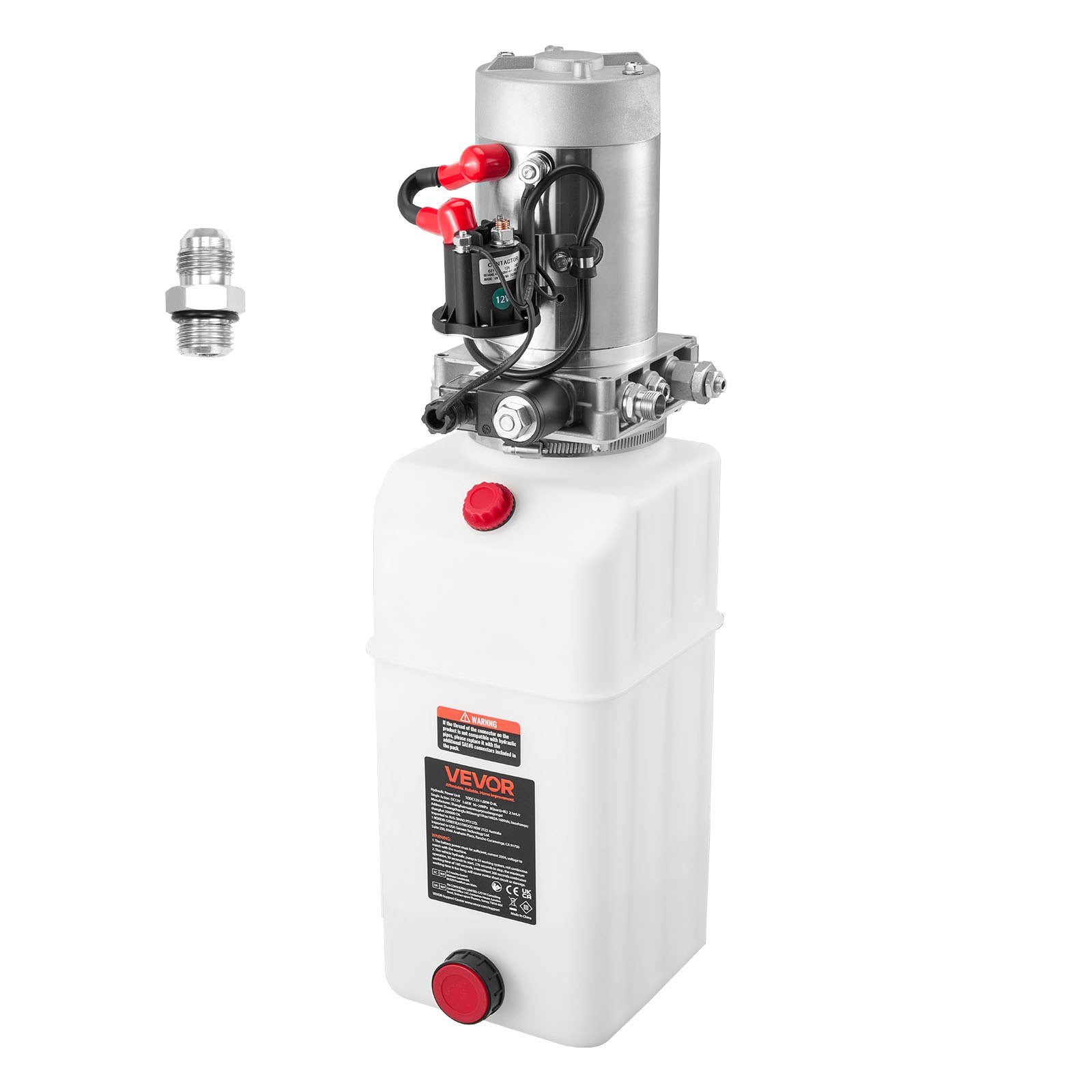 Agregat hydrauliczny VEVOR 6 Qt, pompa dwustronnego działania do przyczep wywrotek, maksymalne ciśnienie otwarcia 22 MPa i wydajność 3,4 l/min, pompa hydrauliczna 12 V DC ze zbiornikiem metalowym do przyczep wywrotek, biała