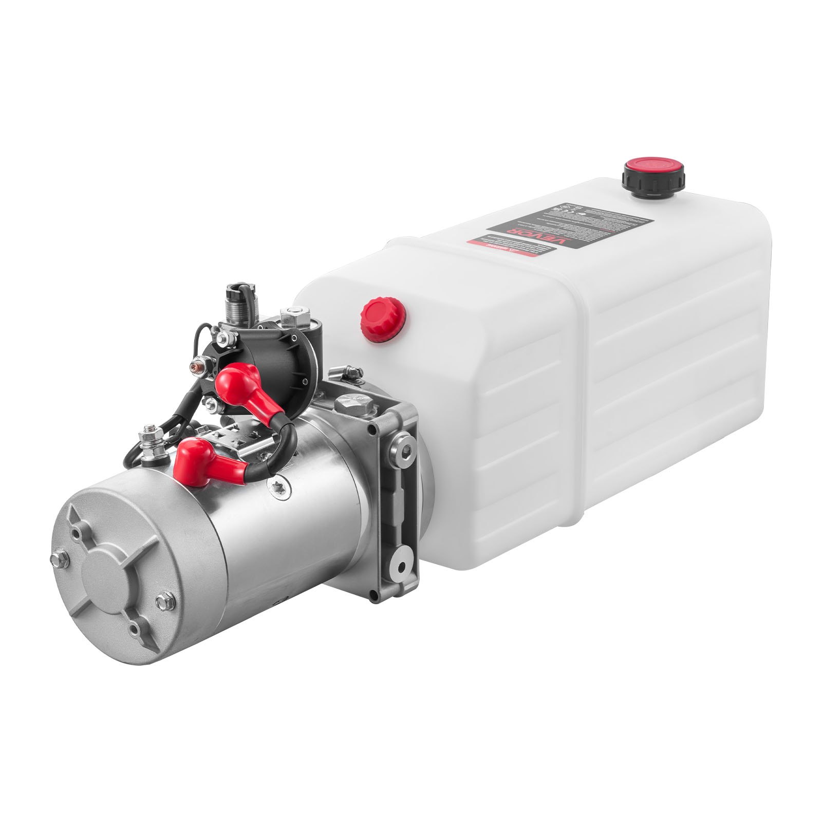 Agregat hydrauliczny VEVOR 6 Qt, pompa dwustronnego działania do przyczep wywrotek, maksymalne ciśnienie otwarcia 22 MPa i wydajność 3,4 l/min, pompa hydrauliczna 12 V DC ze zbiornikiem metalowym do przyczep wywrotek, biała