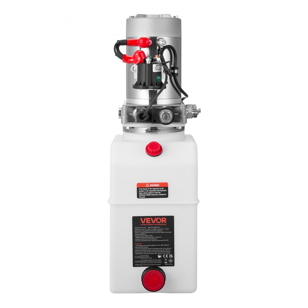 Agregat hydrauliczny VEVOR 7 Qt, pompa jednostronnego działania do przyczep wywrotek, maksymalne ciśnienie otwarcia 22 MPa i przepływ 3,4 l/min, pompa hydrauliczna 12 V DC ze zbiornikiem metalowym do przyczep wywrotek, kolor biały