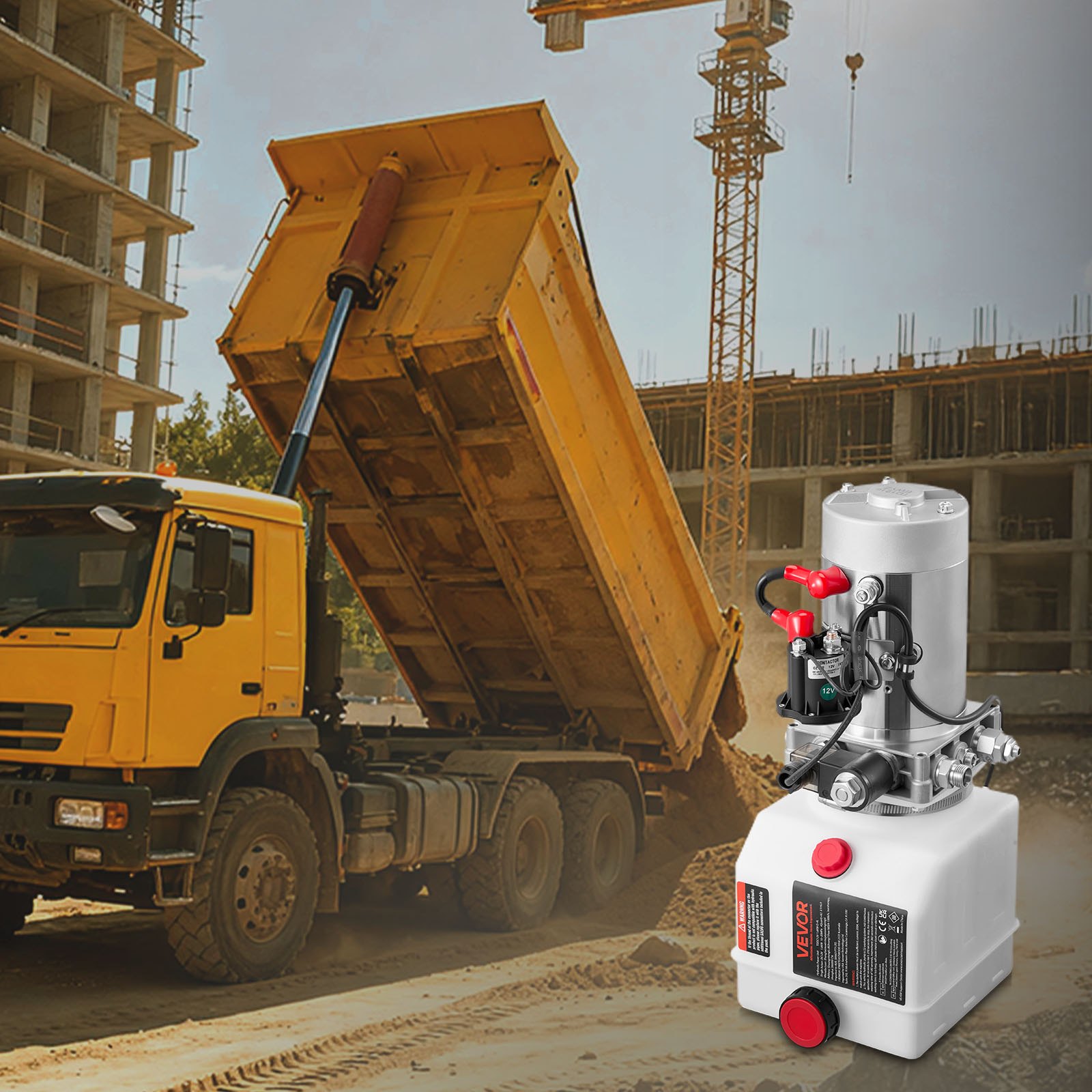 VEVOR 4 L Hydraulic Power Unit, Single Acting Dump Trailer Pump, 22 MPa Max Relief Pressure & 3.4 L/min Flow Rate, DC 12V Hydraulic Pump with Metal Reservoir for Dump Trailer Car Lifting