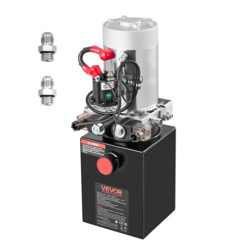 Agregat hydrauliczny VEVOR 4 Qt, pompa dwustronnego działania do przyczep wywrotek, maksymalne ciśnienie otwarcia 22 MPa i wydajność 3,4 l/min, pompa hydrauliczna 12 V DC ze zbiornikiem metalowym do przyczep wywrotek, kolor czarny