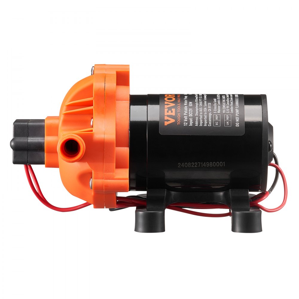 VEVOR pompa membranowa 12 V, 6,81 l/min, 3-komorowa pompa wodna DC z automatycznym wyłącznikiem ciśnieniowym, regulowana w zakresie 40–100 PSI, 60 PSI, port 1/2" MNPT, do kamperów, jachtów, food trucków, kamperów i łodzi