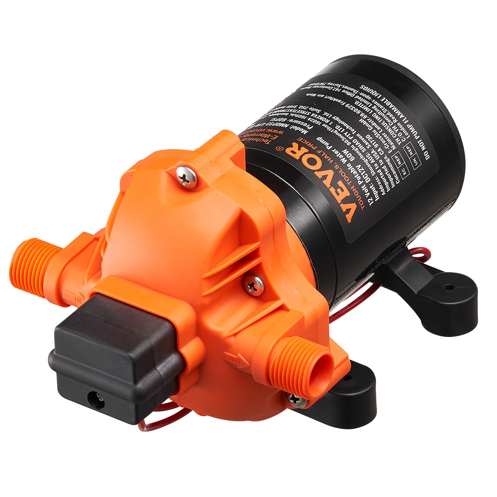 VEVOR pompa membranowa 12 V, 6,81 l/min, 3-komorowa pompa wodna DC z automatycznym wyłącznikiem ciśnieniowym, regulowana w zakresie 40–100 PSI, 60 PSI, port 1/2" MNPT, do kamperów, jachtów, food trucków, kamperów i łodzi