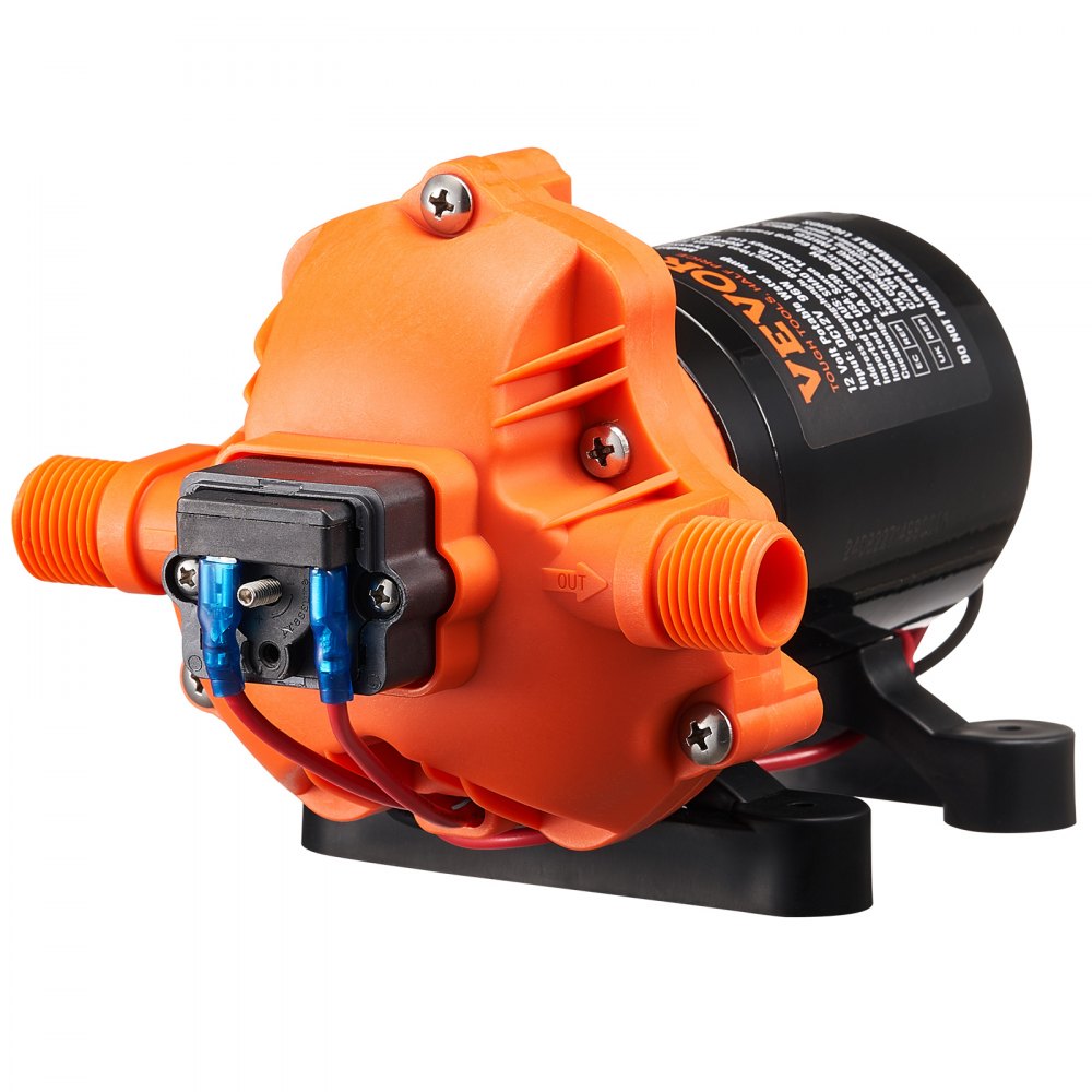 Pompa membranowa VEVOR 12 V, 11,36 l/min, 3-komorowa pompa wodna DC z automatycznym wyłącznikiem ciśnieniowym, regulowana w zakresie 40–100 PSI, 50 PSI, port 1/2" MNPT, do kamperów, jachtów, food trucków, kamperów i łodzi