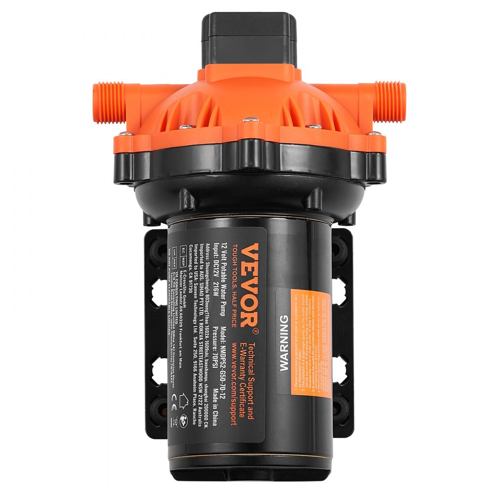 Pompa membranowa VEVOR 12 V, 18,93 l/min, 5-komorowa pompa wodna DC z automatycznym wyłącznikiem ciśnieniowym, regulowana w zakresie 40–100 PSI, 70 PSI, przyłącze 1/2" MNPT, do kamperów, jachtów, food trucków, kamperów i łodzi