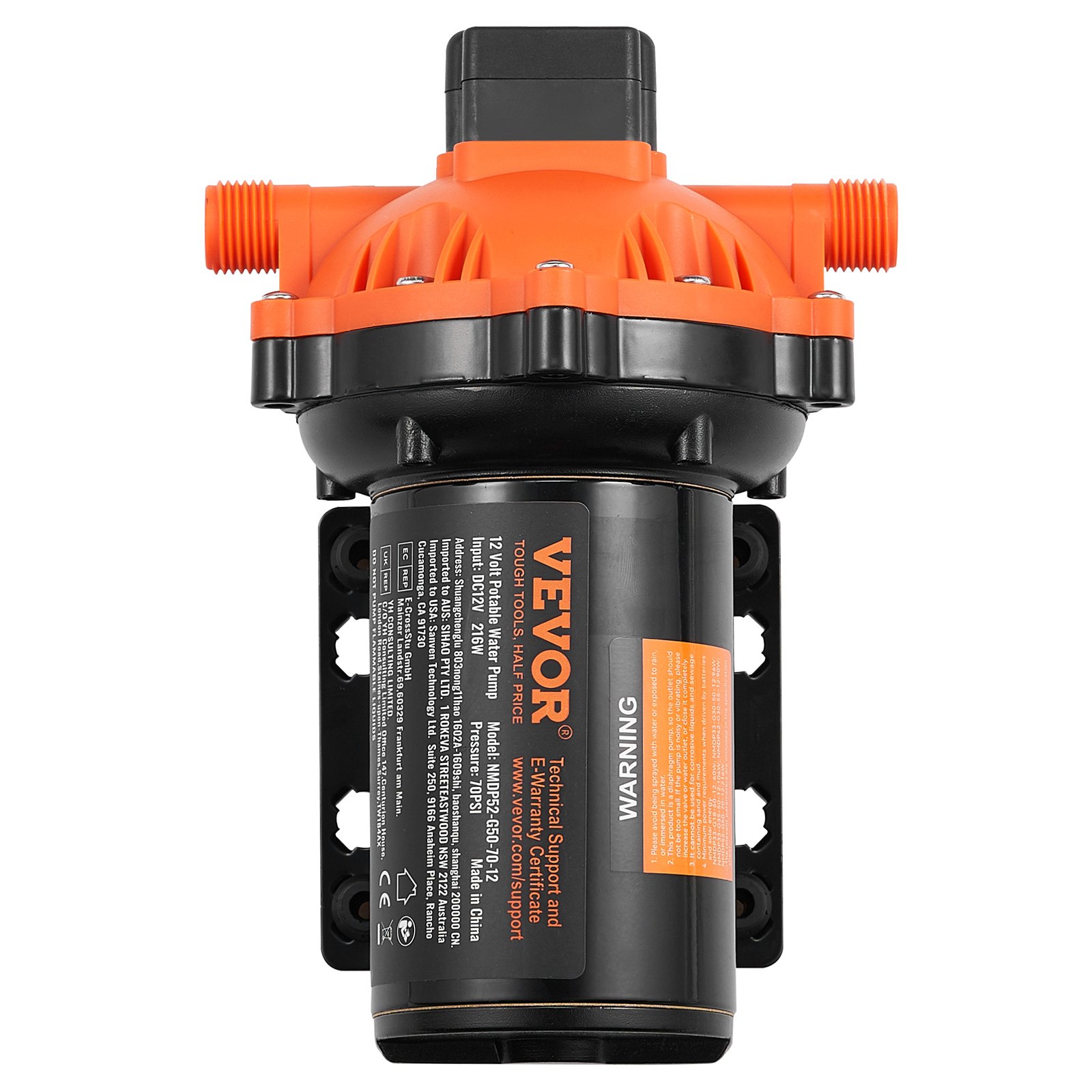 VEVOR pompa membranowa 12 V, 18,93 l/min, 5-komorowa pompa wodna DC z automatycznym wyłącznikiem ciśnieniowym, regulowana w zakresie 40–100 PSI, 70 PSI, przyłącze 1/2" MNPT, do kamperów, jachtów, food trucków, kamperów i łodzi