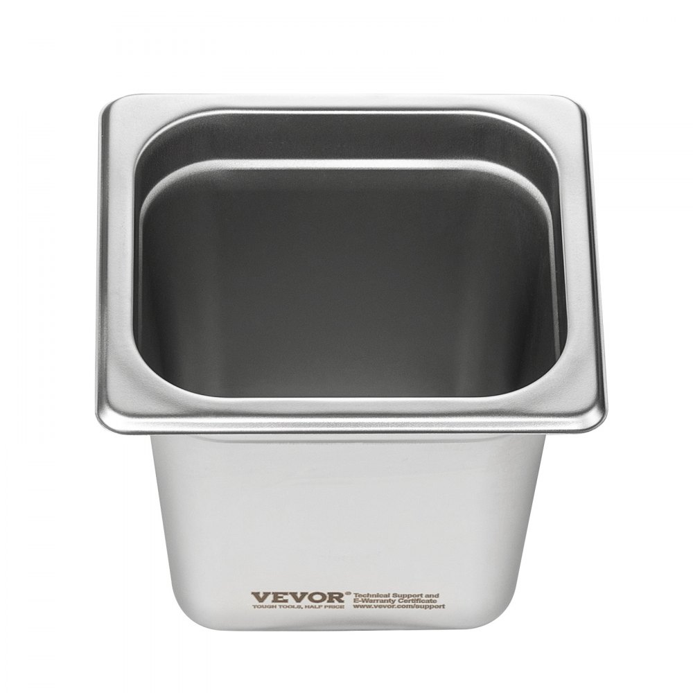 VEVOR Gastronorm Containers, Stainless Steel Containers, 6 pcs. 1/6 Size 178 x 168 x 160 mm Food Containers, Commercial Steam Pan Warming Containers for Food, Cakes, Hotel Pan Table Food Pan Buffet