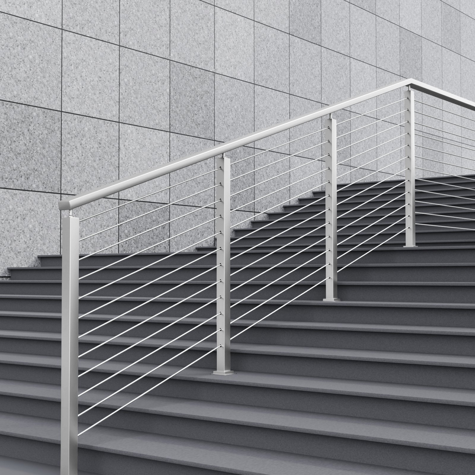 Słupek balustrady schodowej VEVOR Cable 106,68 x 5,08 x 5,08 cm, kąt 30°, otwór, 12 wstępnie wywierconych otworów, słupek ze stali nierdzewnej SUS304 z wygiętym wspornikiem, srebrny 1JZLGZ1067556VUN5V0