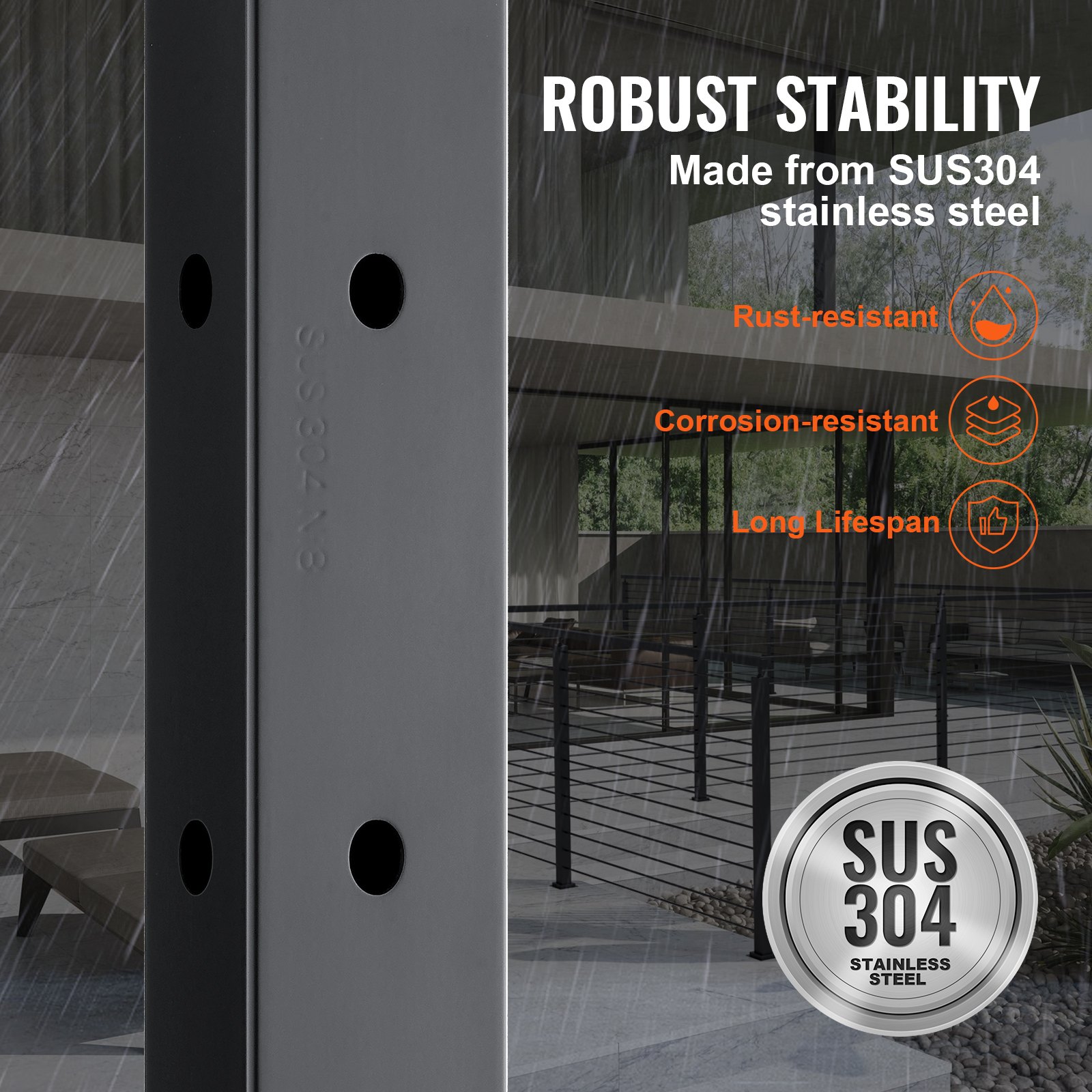 Słupek balustrady kablowej VEVOR, 106,68 x 2,54 x 5,08 cm, narożny słupek balustrady w kształcie litery L, 12 wstępnie wywierconych otworów, słupek balustrady ze stali nierdzewnej SUS304 z wygiętym wspornikiem, 1 opakowanie, 1JZLGZHS1067CSWRBV0