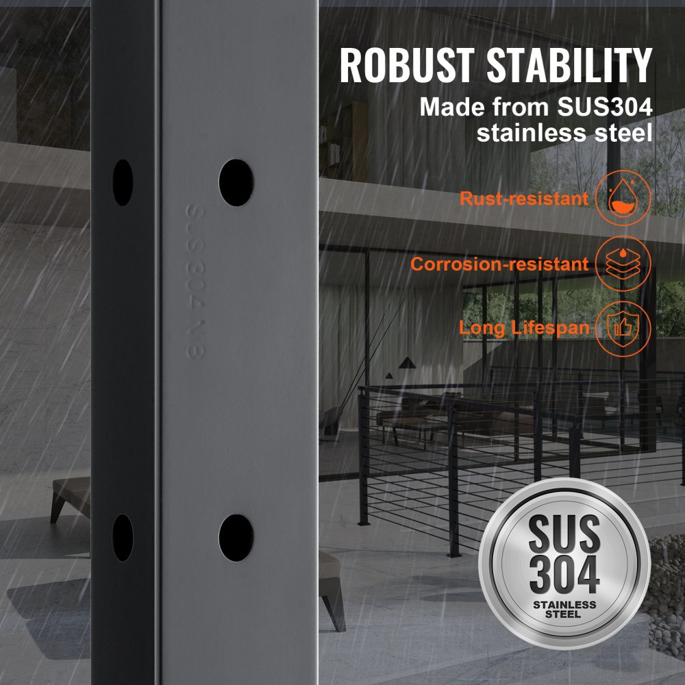 Słupek balustrady kablowej VEVOR, 91,4 x 2,5 x 5,1 cm, narożny słupek balustrady w kształcie litery L ze stali, 10 wstępnie wywierconych otworów, słupek balustrady ze stali nierdzewnej SUS304 z wygiętym wspornikiem, 1JZLGZHS9142UYBR4V0