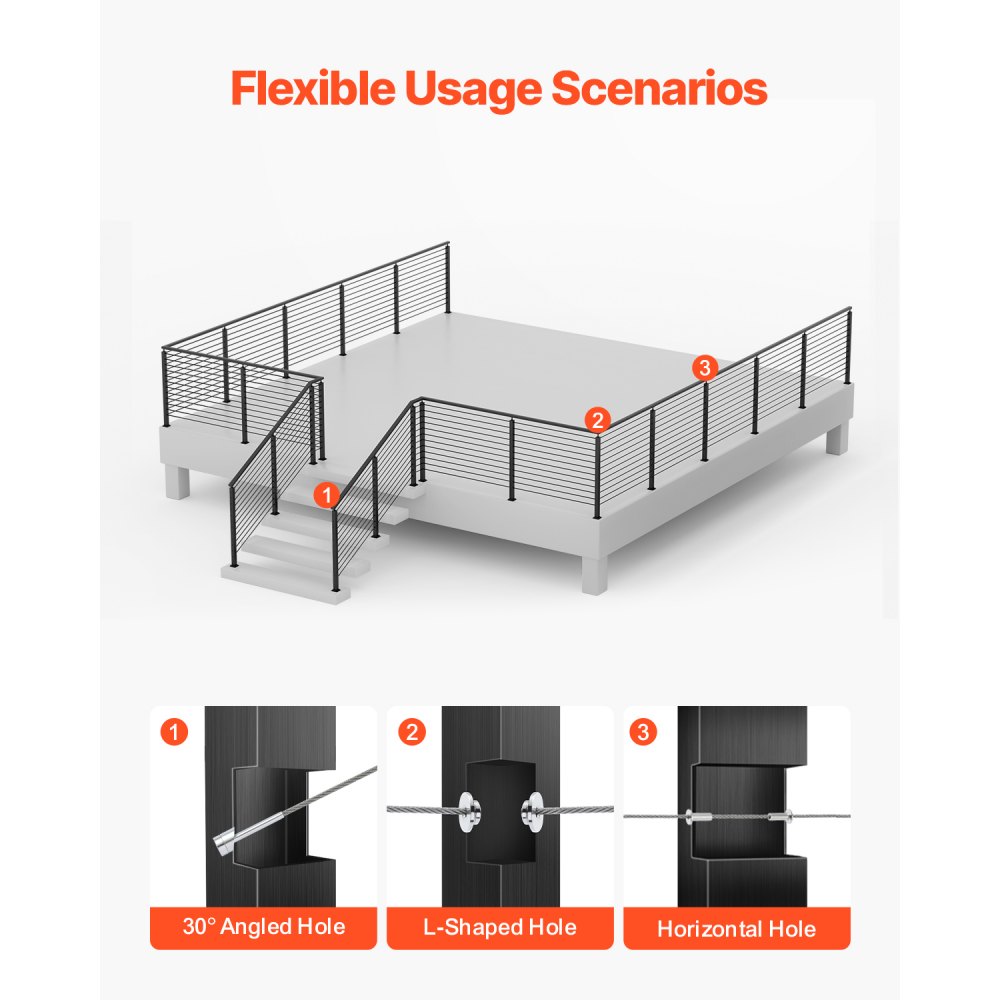 Słupek balustrady kablowej VEVOR, 106,7 x 3 x 5 cm, narożny słupek balustrady ze stali nierdzewnej SUS304, z otworami w kształcie litery L, zestaw 1 szt., czarny, 1JZLGZXHS10607YXO001V0