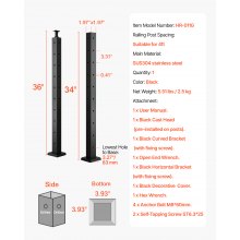 Słupek balustrady kablowej VEVOR 914x50,8x50,8 mm, otwory w kształcie litery L 1JZLGZXHS914ZPBNY001V0